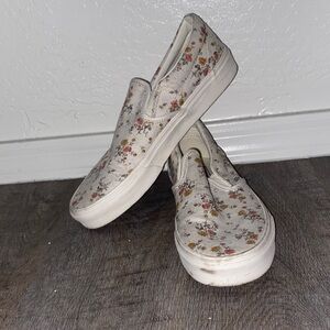 Vans Floral Slip-On Shoes - Cream and Multicolor